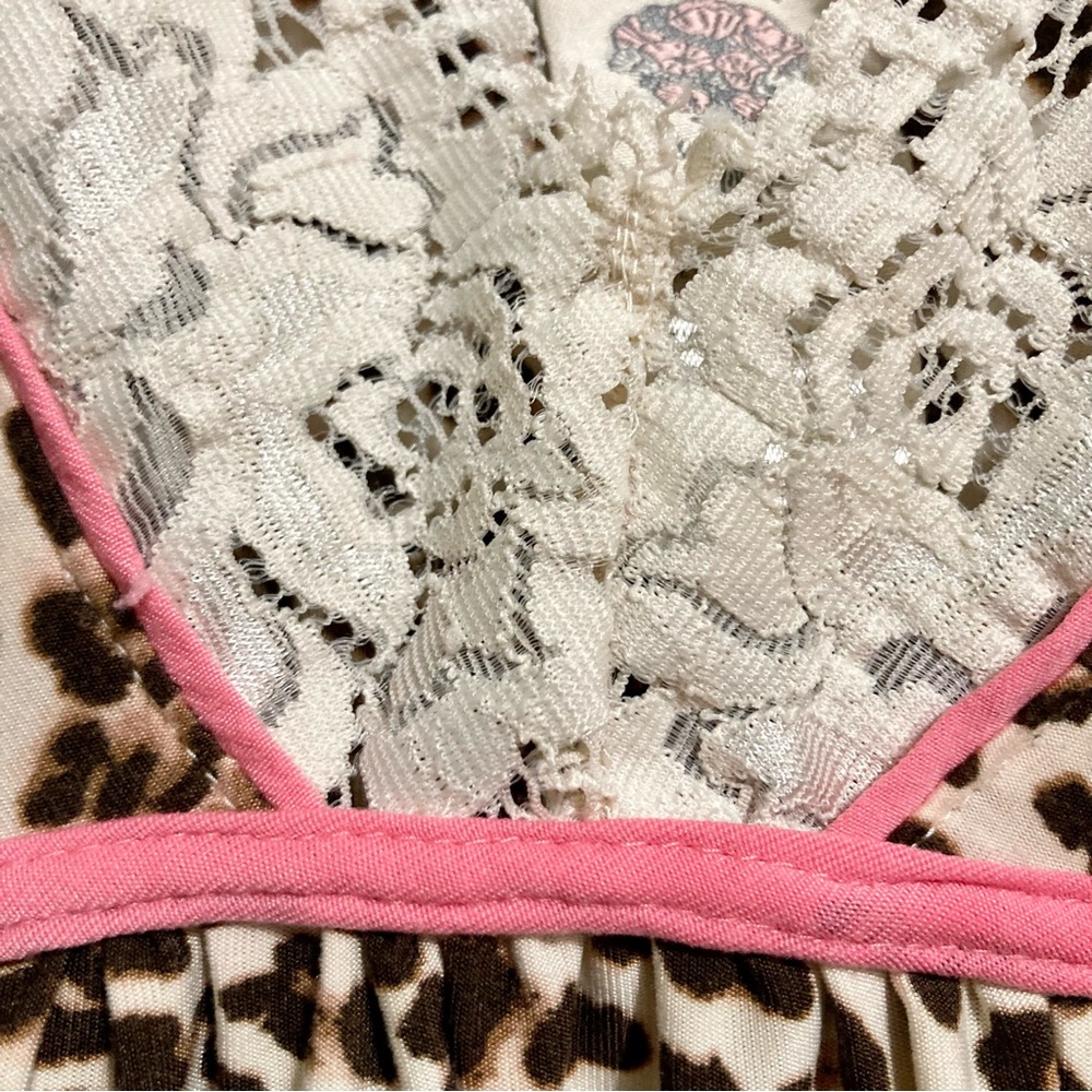 IN BLOOM by JONQUIL Cheetah Print Chemise Cream Lace, Pink Trim Womens Large - Picture 12 of 16